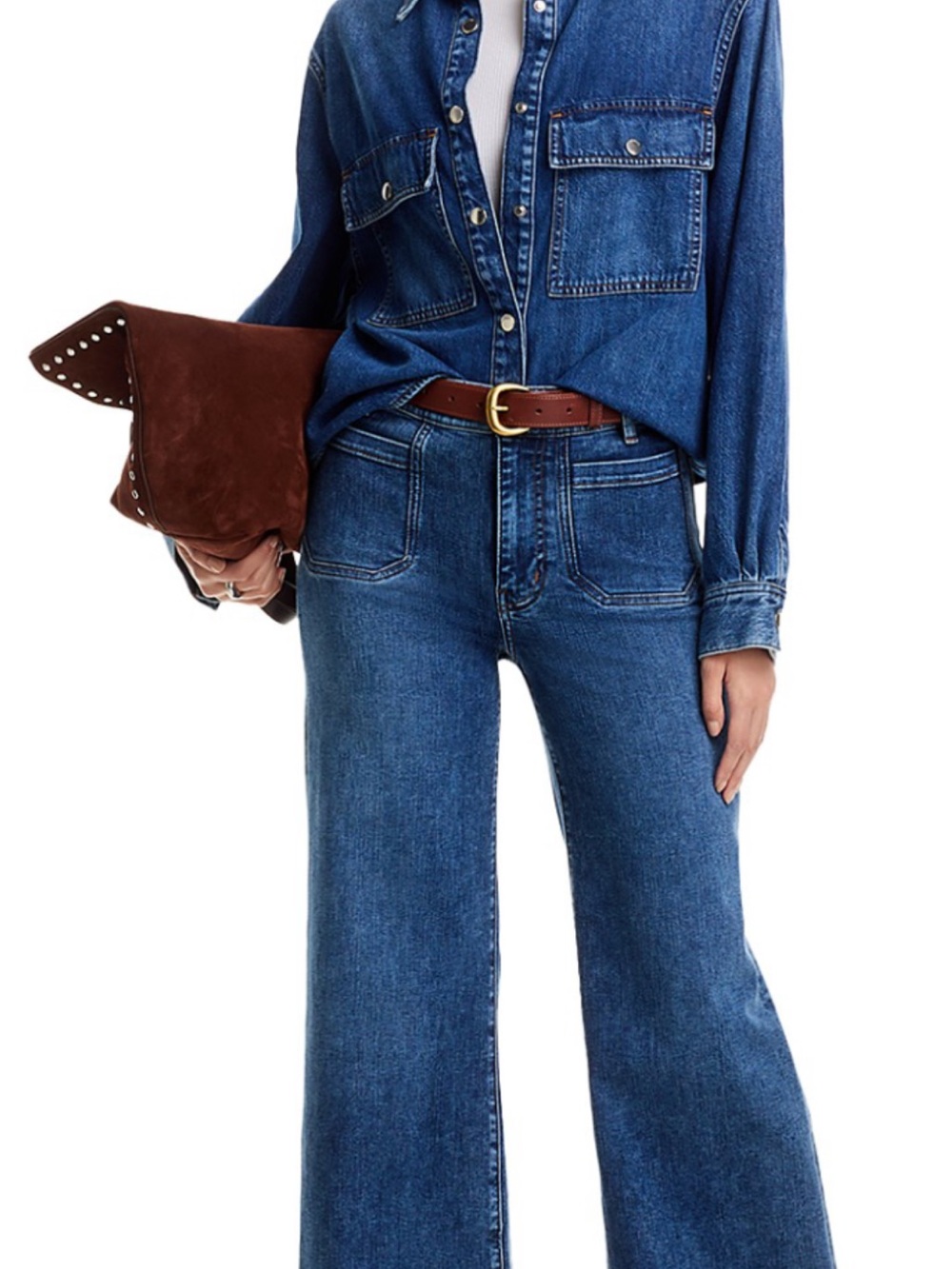 Frame Denim Long Sleeve Hi-Low Button-Down Shirt in Medium Blue Size M NEW